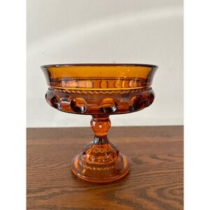 Vintage King Crown‎ Amber Glass pattern pedestal dish compote